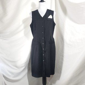 Vintage Early-90s Black & White Dark Academia Pinstripe Menswear Career Dress